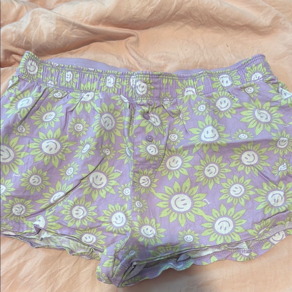 PINK Victoria's Secret Purple and Green Smiley Pajama Shorts